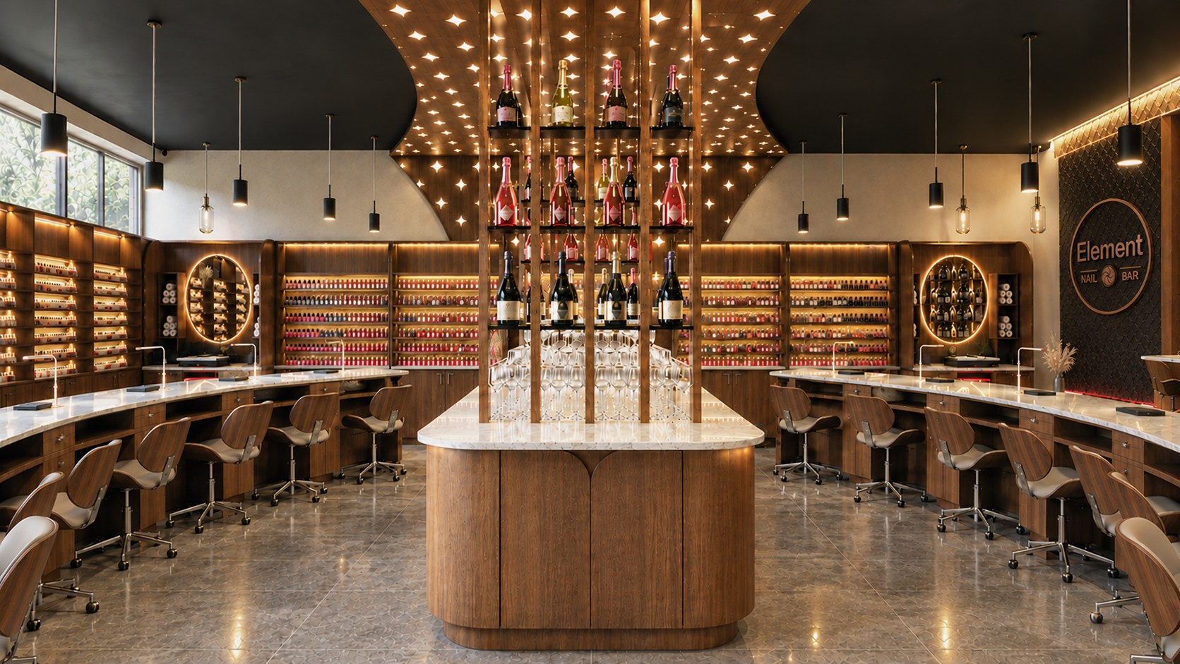 Interior of Element Nail Bar Avondale with manicure stations and polish displays